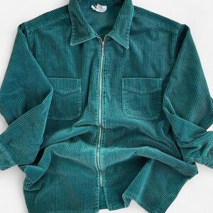 Vintage NY Jeans Teal Turquoise Wide Wale Corduroy Zippered Jacket L